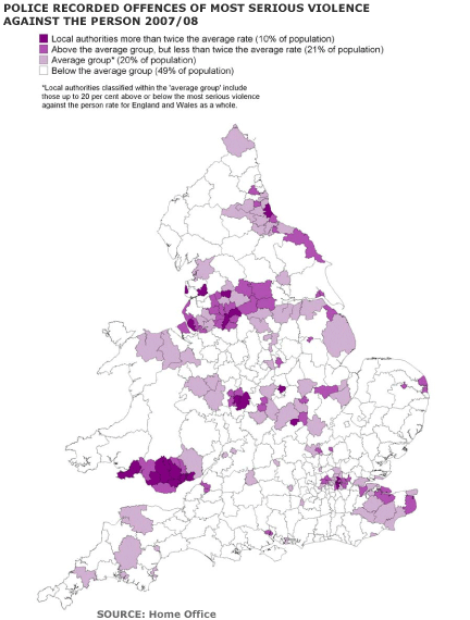 Home Office map showing areas of serious violent crimes