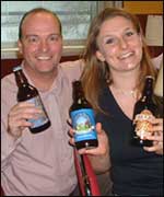 Malcolm and Mollie with beers from Church End Brewery 