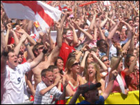 Crowd cheering at England v Paraguay