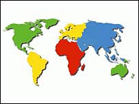 نقشه قاره ها - قاره آفريقا به رنگ سرخ