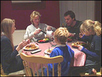 Lewis family eating tea
