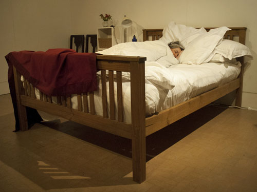 Liz Crow in bed, exhibited