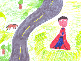 Sant Eilian yn edrych yn sâl ar ochr y ffordd