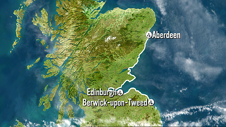 Map showing Berwick-upon-Tweed to Aberdeen