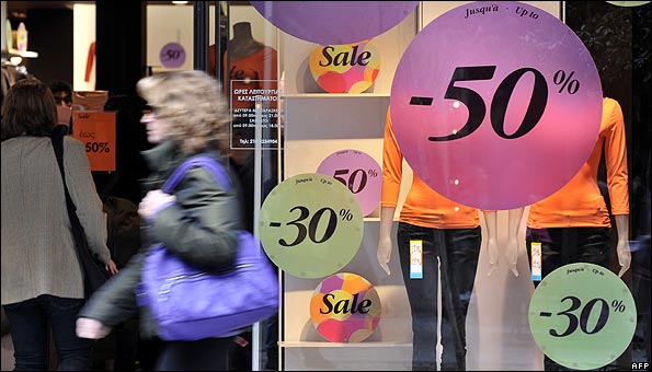 Shop sales in Athens, 15 Jan 10