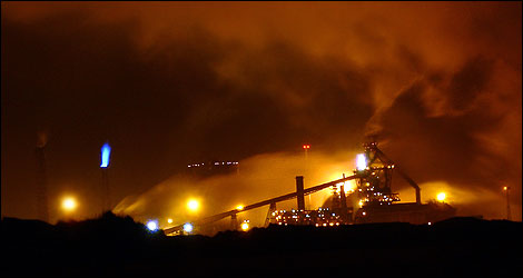 Redcar steelworks by night.