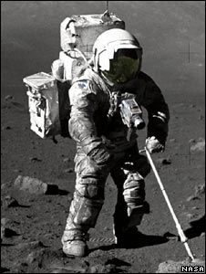 Astronaut covered in dust