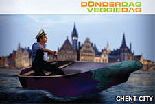 A poster advertising 'veggie day' shows a sailor rowing an aubergine (image: Ghent city website)