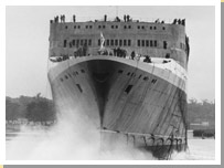 Photograph of the launch of the QE2. 