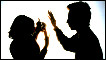 The silhouette of a man lifting his hand to a woman 