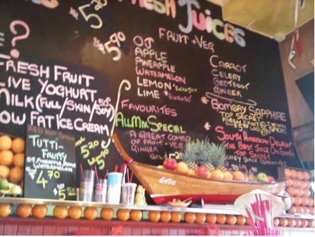 Menu at the juice bar