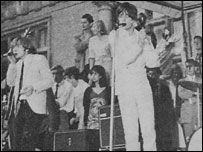 The Stones perform on the steps of Longleat House