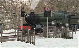 Simulation of stream train crossing a level crossing in snow