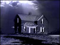 Farmhouse with cloudy sky