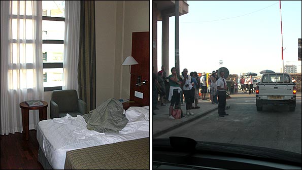 My hotel room in Valencia - and autograph-hunters gather early on race-day