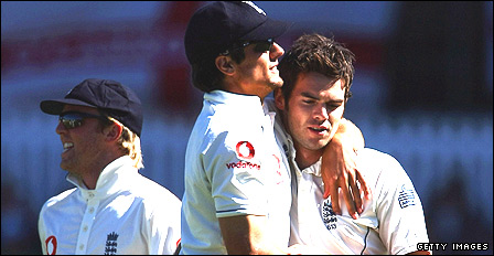 Watching one of my best mates out here, James Anderson (right), win the match for us was a real joy