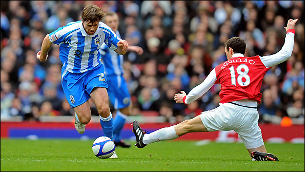 Kevin Kilbane (left) in action for Huddersfield during their FA Cup tie at Arsenal.