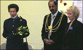 HRH Princess Anne, Mohamed Iqbal the Lord Mayor of Leeds and Lesley Jackson, Head Teacher, Wykebeck School 