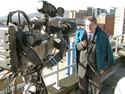Ireland correspondent Denis Murray broadcasts