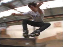 Blader in an indoor park