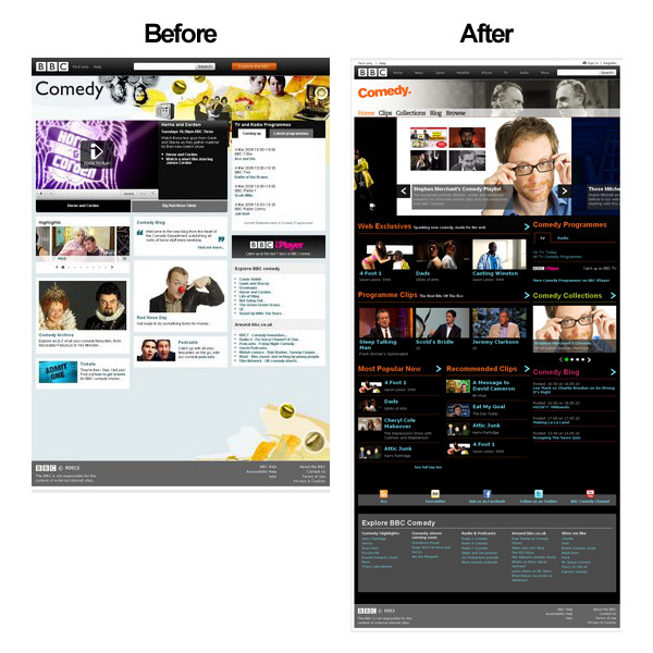 Comedy homepages old and new