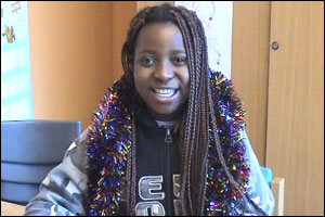 Caroline with tinsel