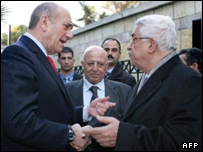 اولمرت و محمود عباس رهبر فلسطینیان