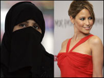 蒙上面纱的穆斯林妇女与西方妇女