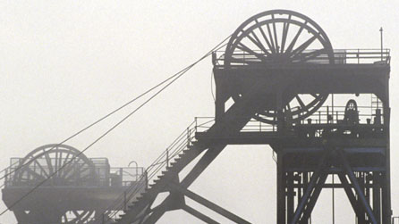 Black and white photograph of a coal mine