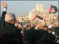 O presidente palestino, Mahmoud Abbas, durante a manifestação