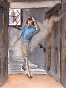 Lady descending stairway