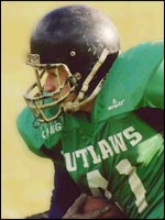 A member of the Nottingham Outlaws prepare s for battle. Picture by Dave Mangan.