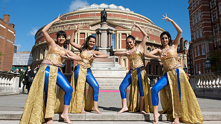 The BBC Proms 2009 Season is launched on the South Steps of the Royal Albert Hall with a colourful performance from the Bollywood dancers from Honey's Dance Academy