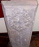 A Knights Templar grave slab, showing the floriate cross. The slab itself is of light grey Purbeck "marble" from the famous quarries on the Isle of Purbeck in Dorset. It is likely that the slab was made to order and the crosses carved at the quarry itself poss 13th century. It is probably a part of the tomb of the Preceptor of Temple Dinsley.