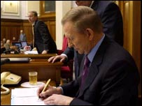 Леонід Кучма підписує контроверсійні конституційні зміни