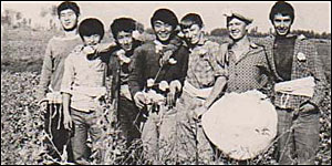 Hamid with friends in the cotton fields of Uzbekistan