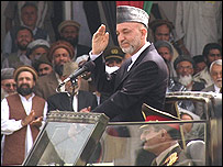 حامد کرزی در مراسم سالگرد ورود مجاهدين به کابل