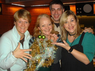 27 December 2008: (L-R) Clare Balding, Stella Duffy, producer Simon Clancy, Kate Fox