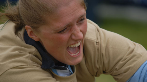 This team member gives the competition her all.