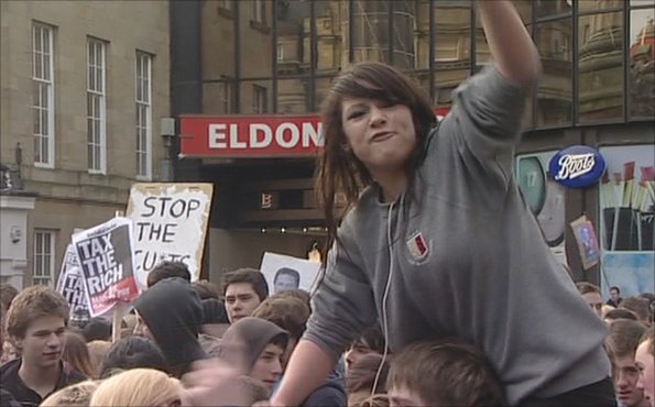 Students protesting in Newcastle