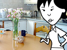 Helen in her parents kitchen