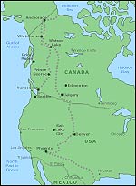 Graphic: Map showing Sarah's route. Click to view in detail