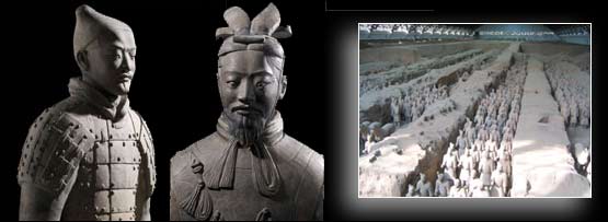 Two terracotta warriors and in formation in Xi'an, China
