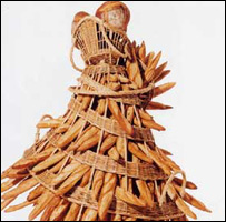 Imagem de exposição do costureiro Jean-Paul Gaultier sobre pães