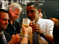 Barack Obama com correligionários em Indiana