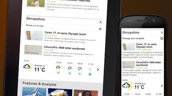 Photo of tablet and smartphone, both showing news and weather for Shropshire