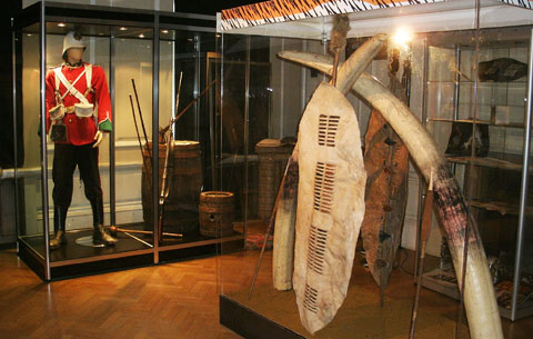 Photo showing costumes and props from the film Zulu