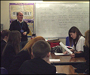 Ray Clark with the school pupils