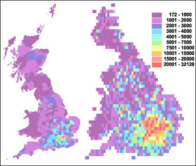 پراکندگی جمعيتی مهاجران در انگلستان، اسکاتلند و ولز