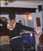 Action at a dance mat party 